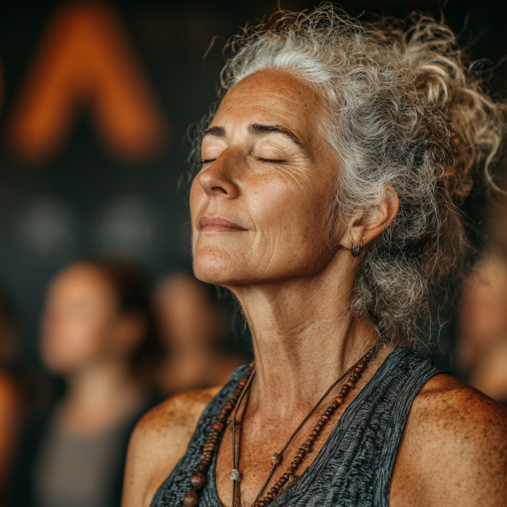 Adultos mayores practicando yoga